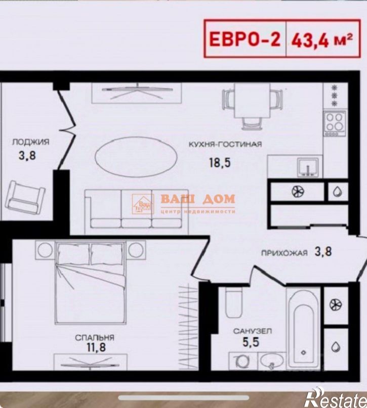 1-комн квартира улица Седова, 26 к2,  д. 26 к2