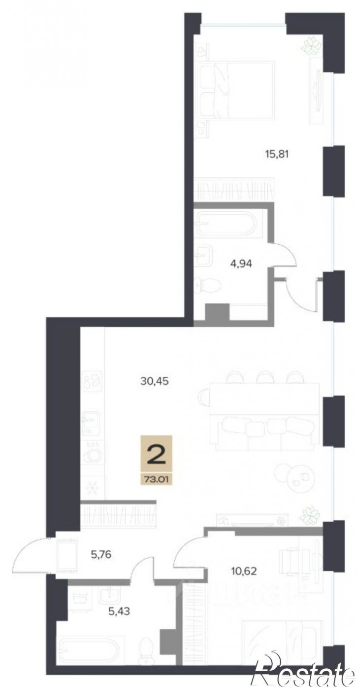 2-комн квартира в новом доме ул Генерала Маргелова, 3Г,  д. 3Г