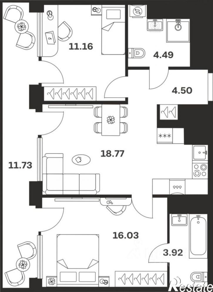 2-комн квартира в новом доме ул Советская, 98А,  д. 98А