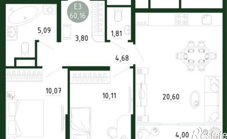 2-комн квартира в новом доме ул Генерала Маргелова, 9Б,  д. 9Б
