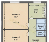 2-комн, 35кв м, этаж 1/5 ул Макаренко, 3А