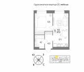 1-комн, 37 кв м, этаж 3/13 жилой комплекс Авион