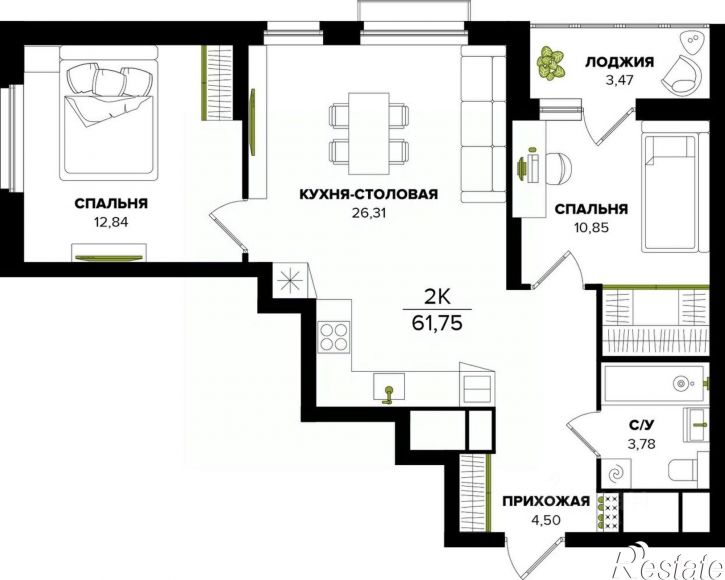 2-комн квартира в новом доме ул Академика Насоновой, 23,  д. 23
