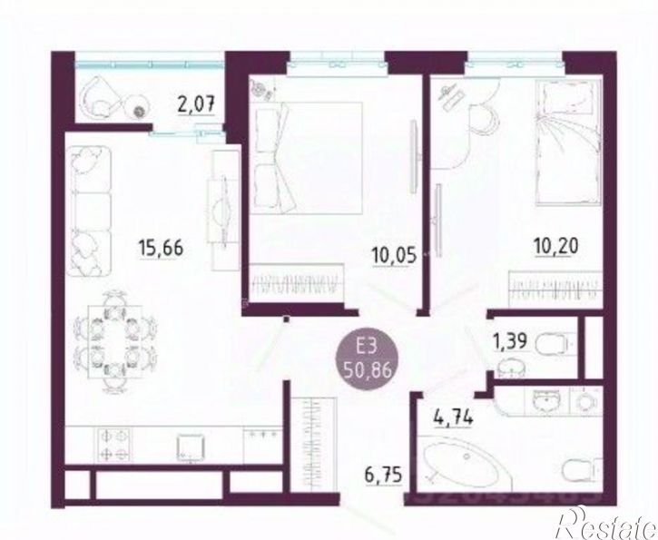 2-комн квартира ул Купцов Гречихиных, 12,  д. 12