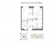 1-комн, 37 кв м, этаж 4/13 жилой комплекс Авион