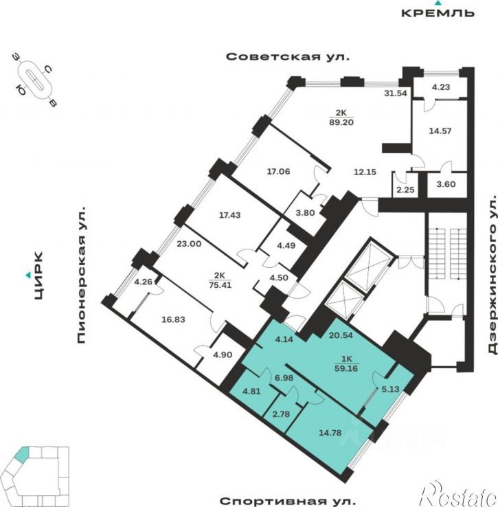 1-комн квартира в новом доме ул Советская, 98А,  д. 98А