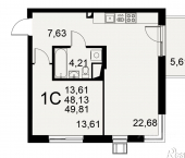 1-комн, 49 кв м, этаж 8/11 ул Пирогова, 30