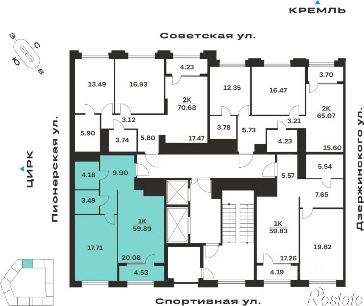 1-комн квартира в новом доме ул Советская, 98А,  д. 98А