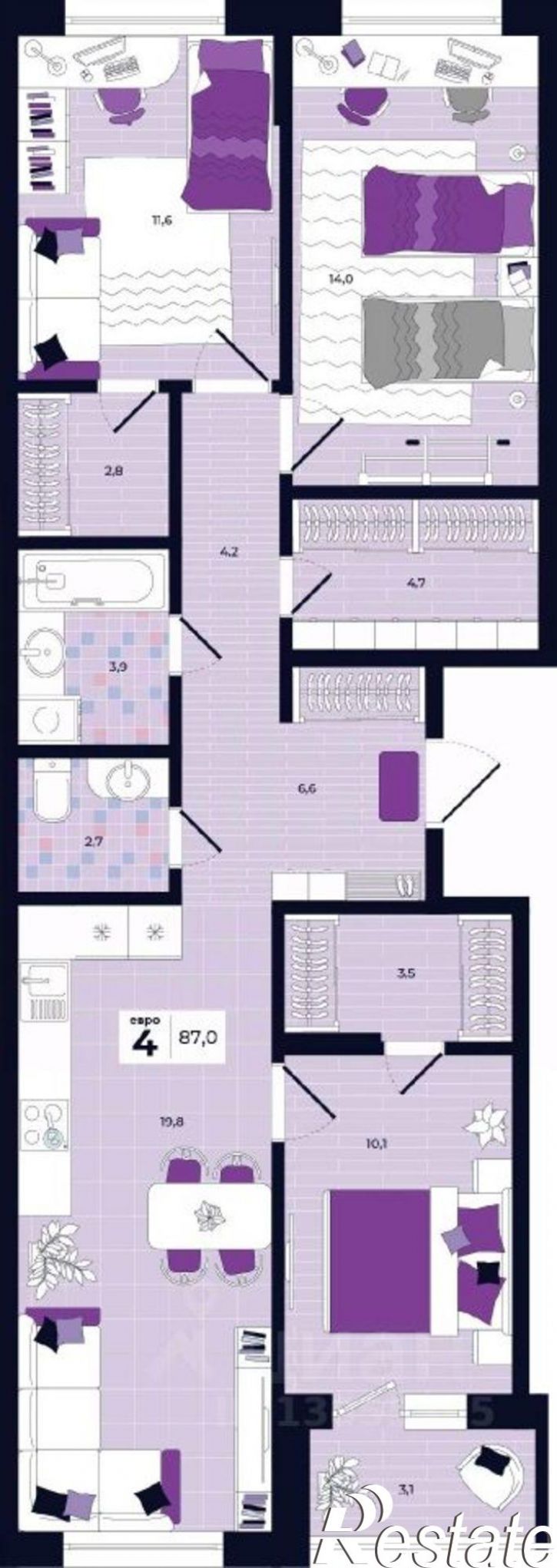 4-комн квартира в новом доме ул Академика Насоновой, 7А,  д. 7А