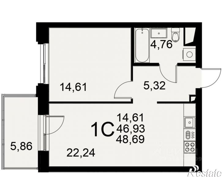 1-комн квартира в новом доме Хлебная пл, 8/3,  д. 8/3