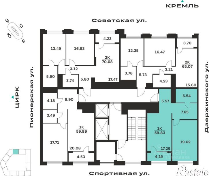 1-комн квартира в новом доме ул Советская, 98А,  д. 98А