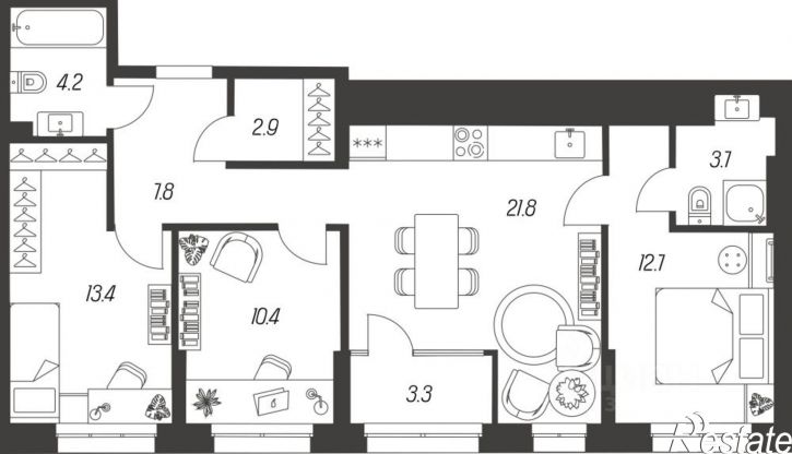 3-комн квартира в новом доме ул Михеева, 9А,  д. 9А