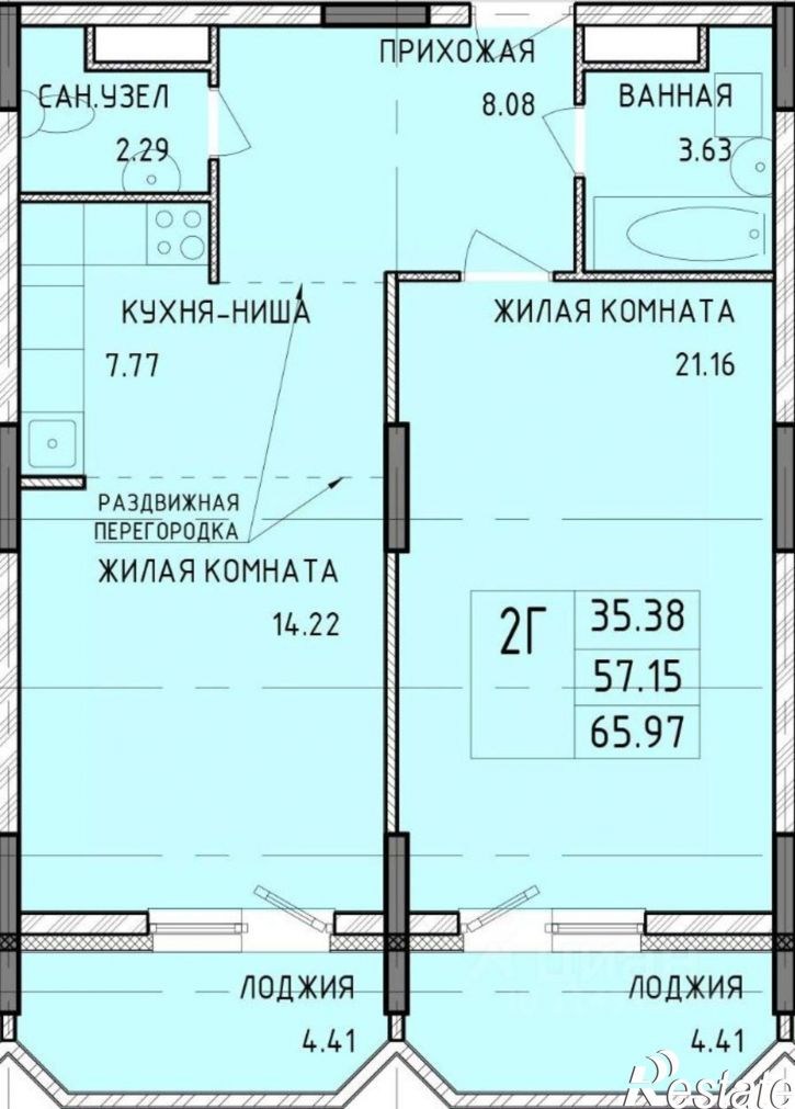 2-комн квартира в новом доме Рязанская улица, 19