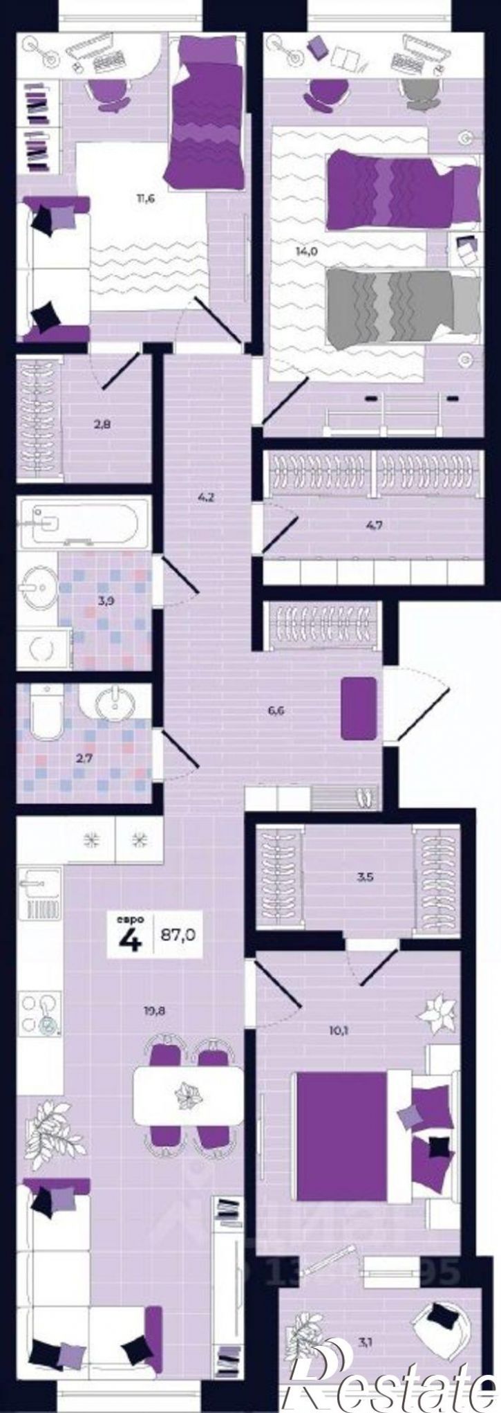 4-комн квартира в новом доме ул Академика Насоновой, 7А,  д. 7А