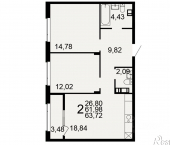 2-комн, 63 кв м, этаж 7/9 Самоварная улица, 1