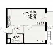 1-комн, 46 кв м, этаж 3/11 ул Пирогова, 30