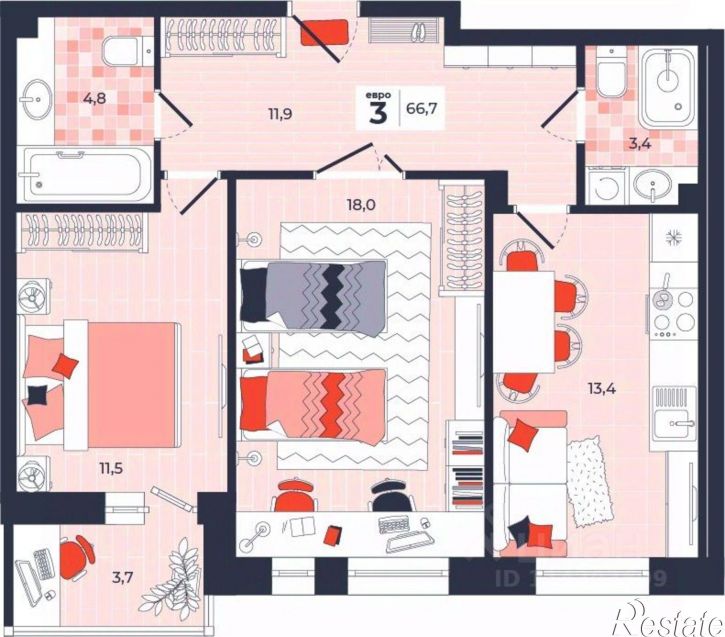 3-комн квартира в новом доме ул Академика Насоновой, 1А,  д. 1А