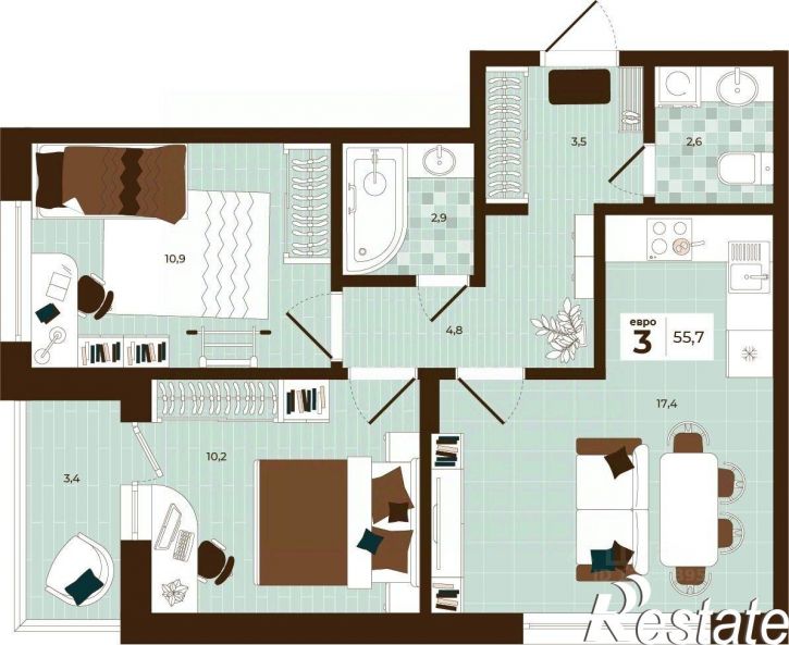 3-комн квартира в новом доме улица Академика Насоновой, 3,  д. 3