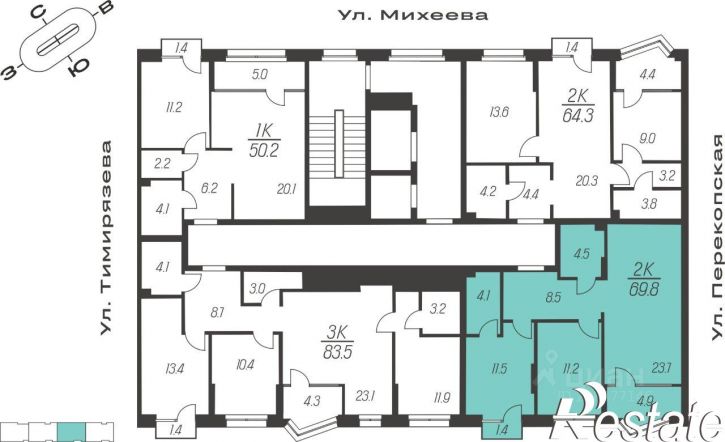 2-комн квартира в новом доме улица Михеева, 11,  д. 11