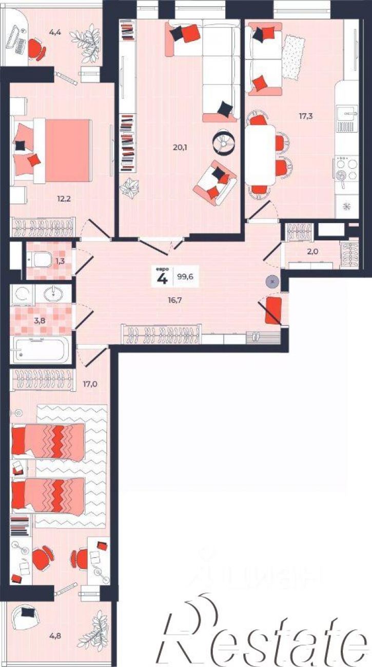 4-комн квартира в новом доме улица Академика Насоновой, 1А,  д. 1А