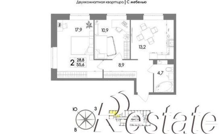 2-комн квартира в новом доме Ключевая улица, 4,  д. 4