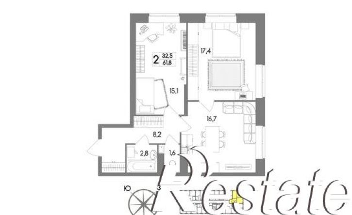 2-комн квартира в новом доме Ключевая улица, 4,  д. 4