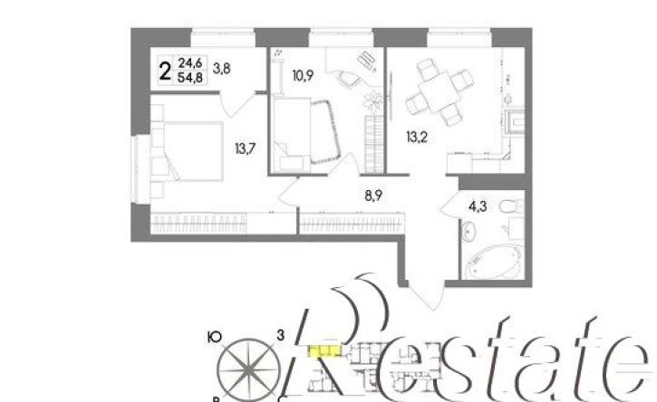 2-комн квартира в новом доме Ключевая улица, 4,  д. 4