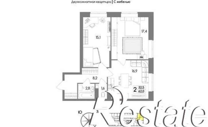 2-комн квартира в новом доме Ключевая улица, 4,  д. 4